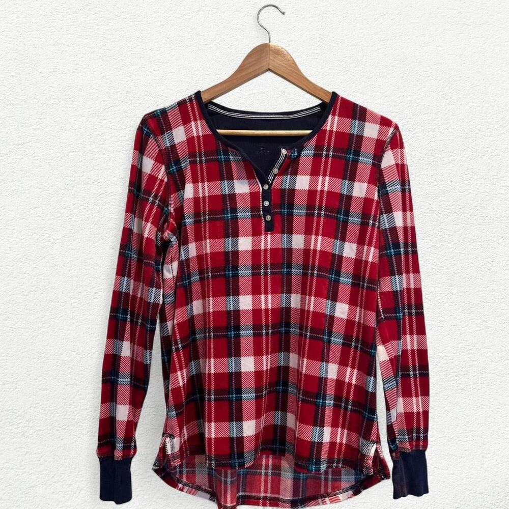 Nautica Plaid Long Sleeve Pajama Shirt in Red and Navy